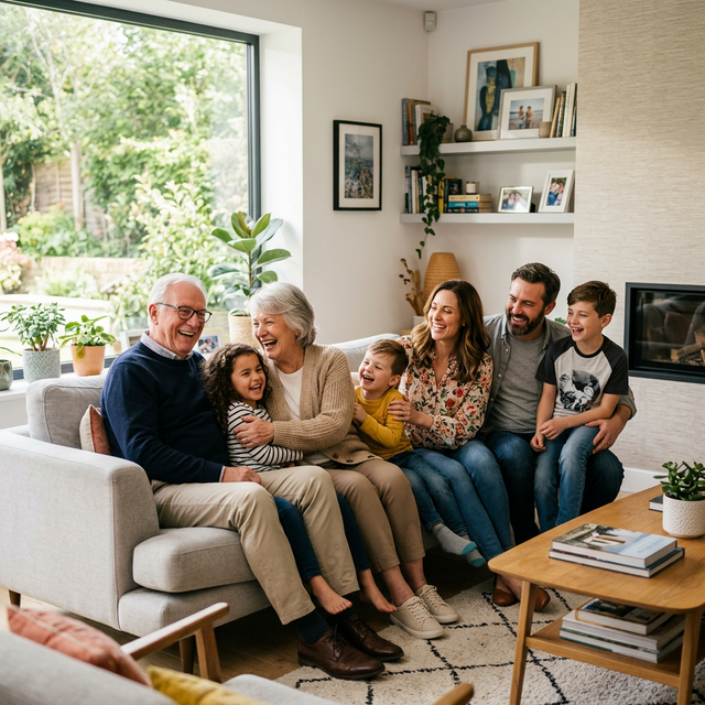 Happy multi-generational family